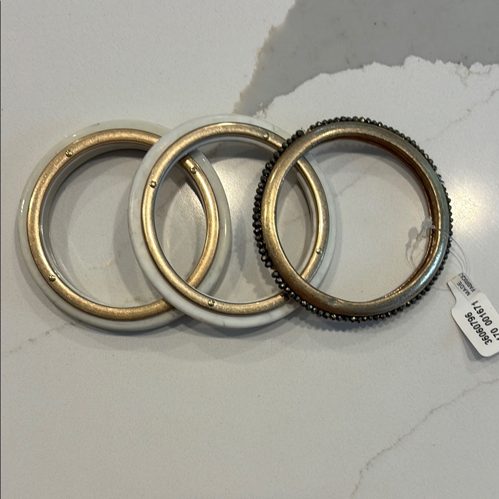 Anthropologie Gold, White, and Stone Bracelet Trio…